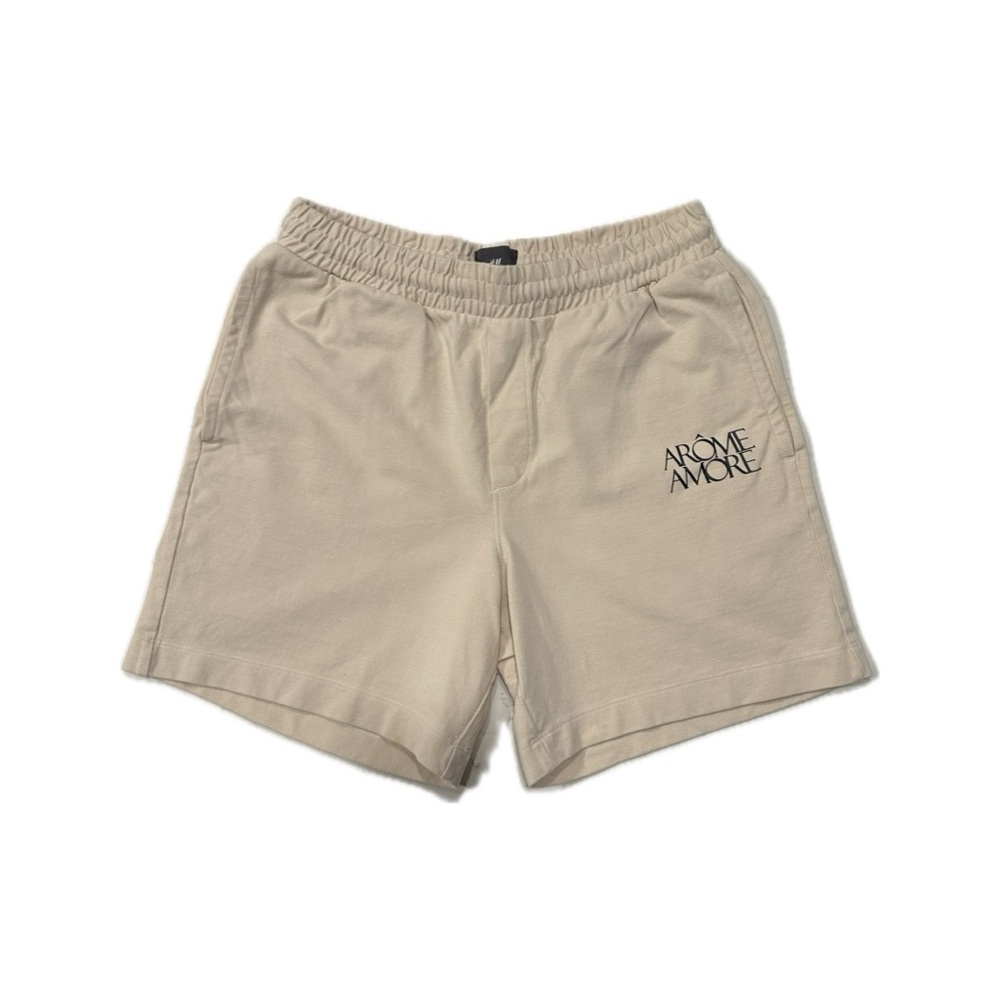 H&M Men’s Beige Tab Drawstring Shorts “AROME AMORE” Size Small